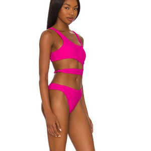Revolve Barbie Pink Monokini One Piece Swimsuit LARGE Cutout Superdown Clara NEW